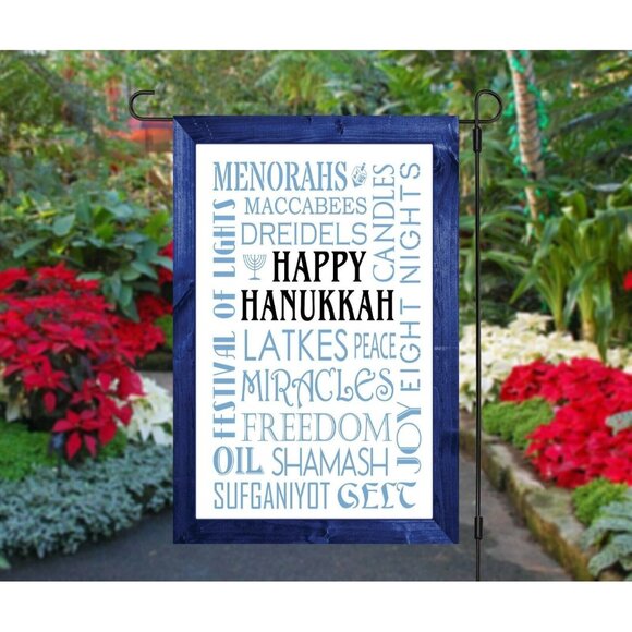 HAPPY HANUKKAH Double Sided Garden Flag Jewish Holiday Subway Tile Word Art NEW - Picture 7 of 8